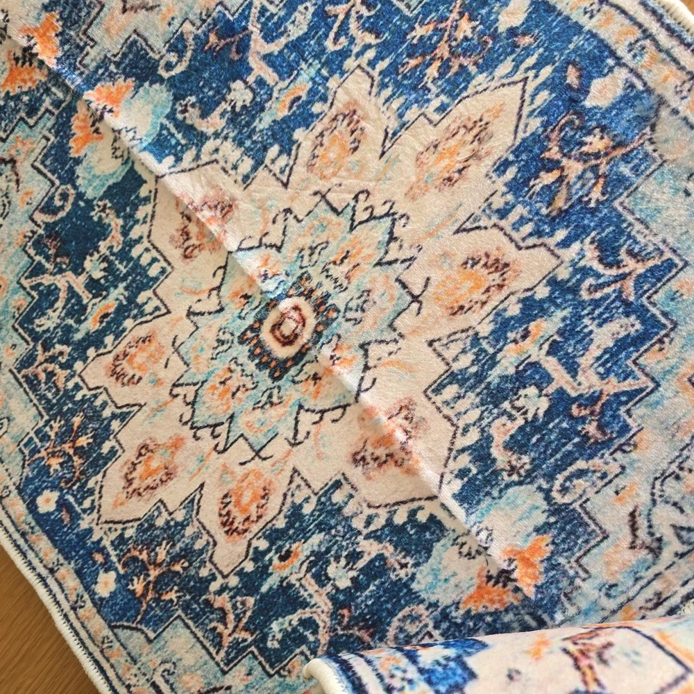 Blue and Cream Patterned Rug Set